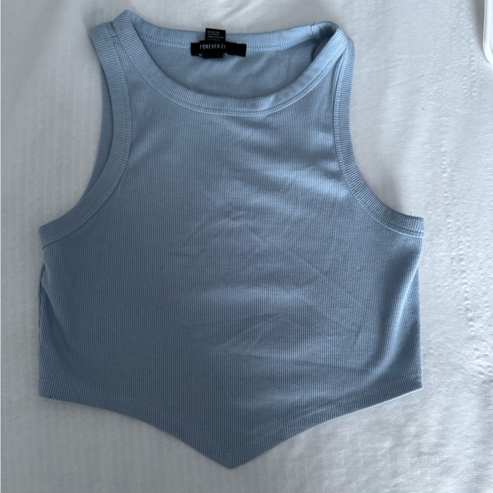 blue v bottom cut tank top